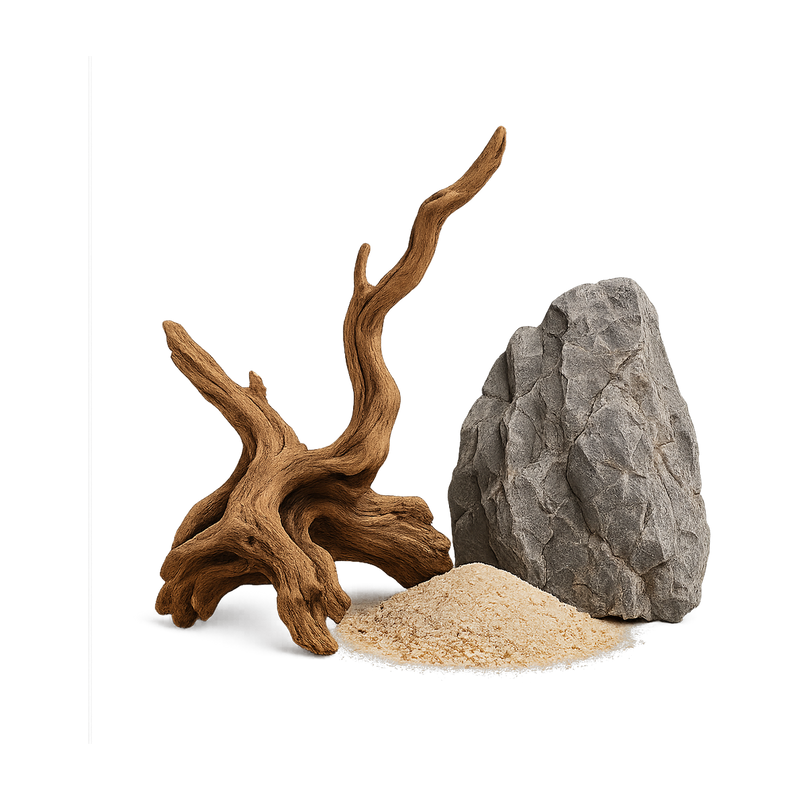 Aquarium driftwood, seiryu stone and sand — Hardscape & Substrate